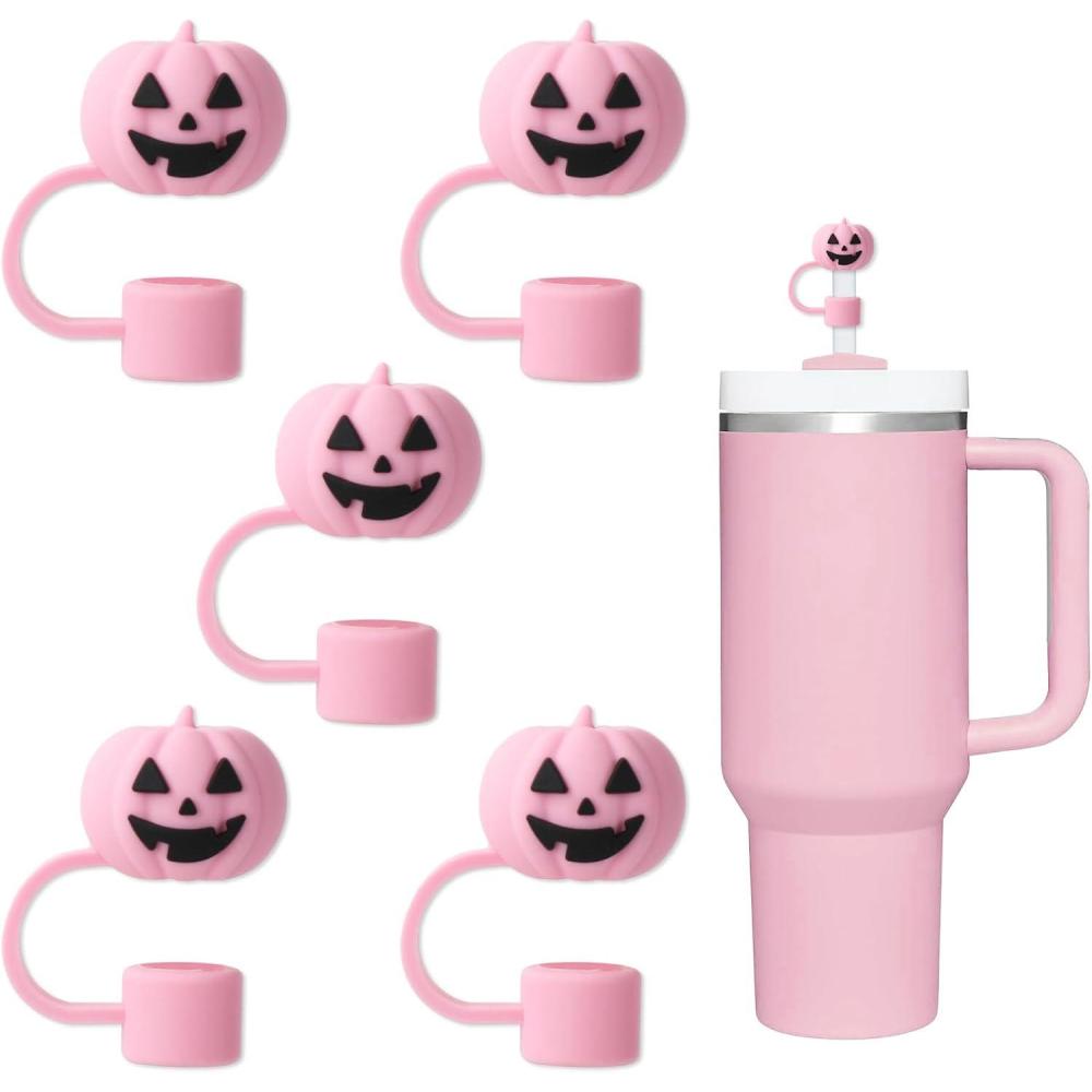 imageWhaline 5Pcs Halloween Straw Covers Cap Grimace Pumpkin Silicone Reusable Straw Topper Pink 10mm04In Straws Lids Protectors for 3040 OZ Tumbler Cups AccessoriesGrimace Pumpkin
