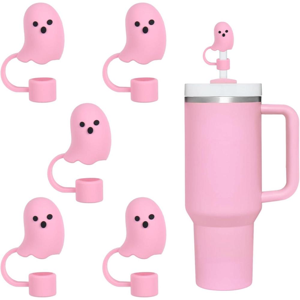 imageWhaline 5Pcs Halloween Straw Covers Cap Grimace Pumpkin Silicone Reusable Straw Topper Pink 10mm04In Straws Lids Protectors for 3040 OZ Tumbler Cups AccessoriesCute Ghost