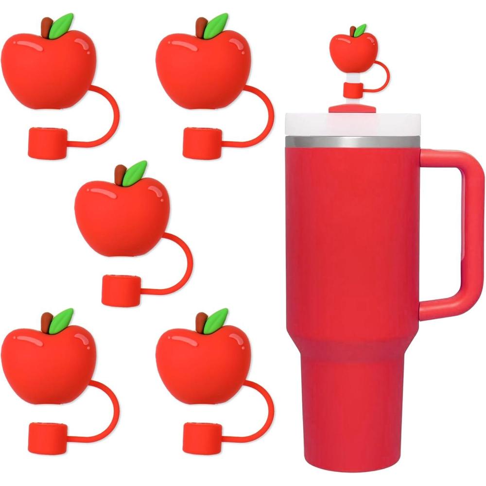 imageWhaline 5Pcs Halloween Straw Covers Cap Grimace Pumpkin Silicone Reusable Straw Topper Pink 10mm04In Straws Lids Protectors for 3040 OZ Tumbler Cups AccessoriesApple