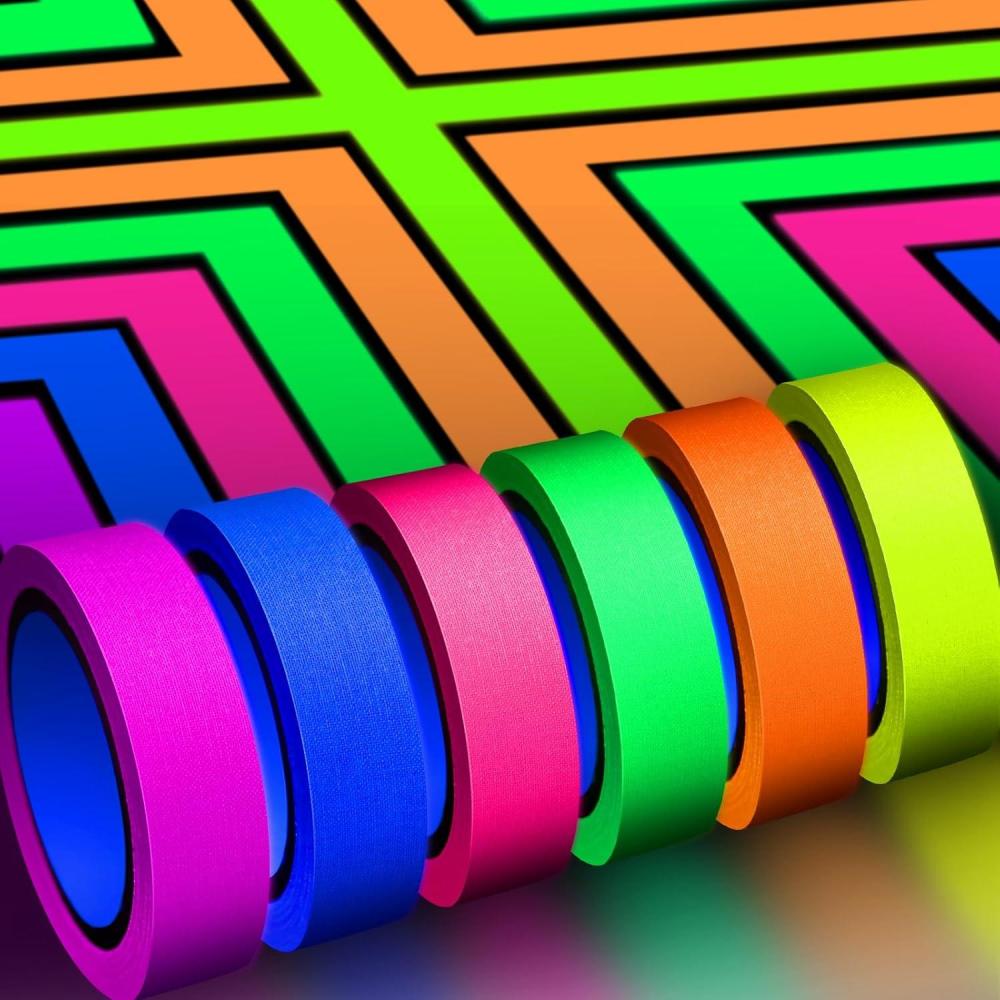 imageWhaline 6 Colors Neon Gaffer Cloth Tape Fluorescent Rainbow Color UV Blacklight Tape for UV Party 06 inch x 35 feet06 inch x 165 feet