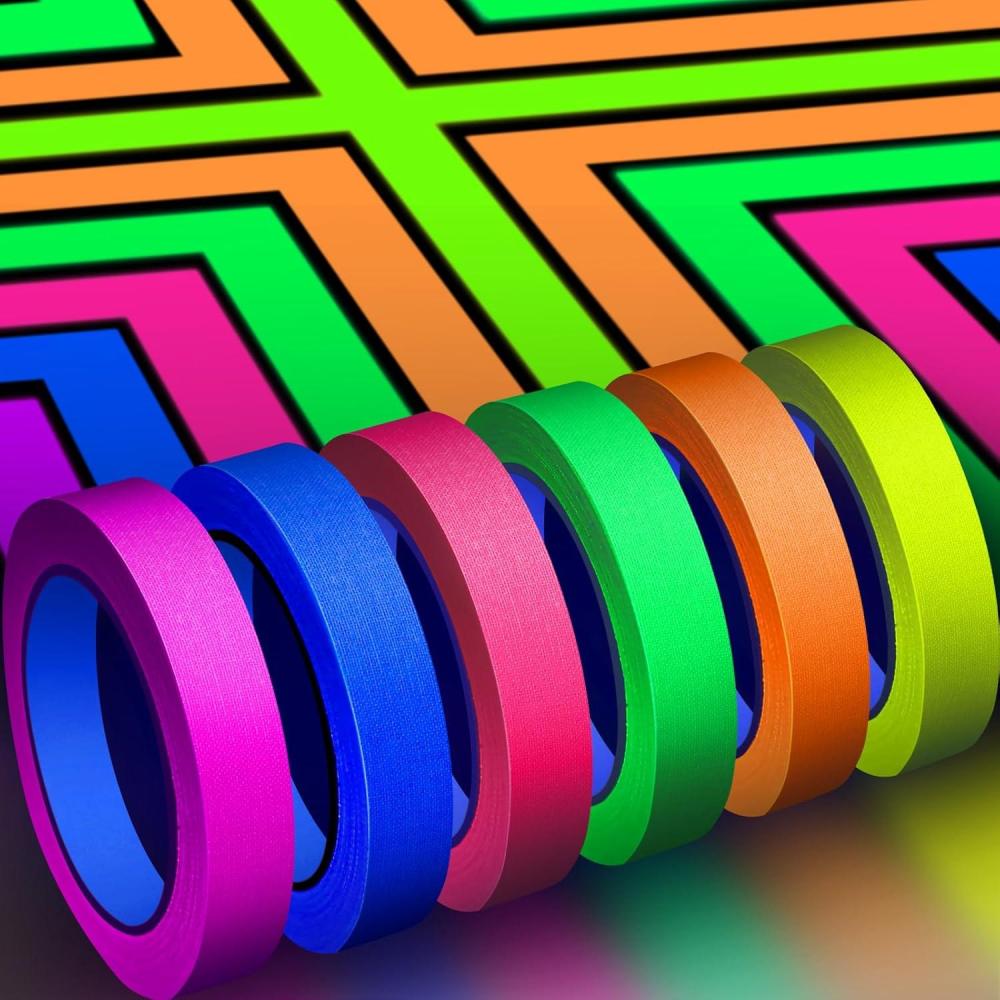 imageWhaline 6 Colors Neon Gaffer Cloth Tape Fluorescent Rainbow Color UV Blacklight Tape for UV Party 06 inch x 35 feet06 inch x 60 feet