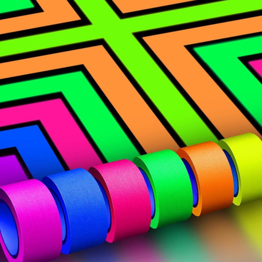 imageWhaline 6 Colors Neon Gaffer Cloth Tape Fluorescent Rainbow Color UV Blacklight Tape for UV Party 06 inch x 35 feet1 inch x 165 feet