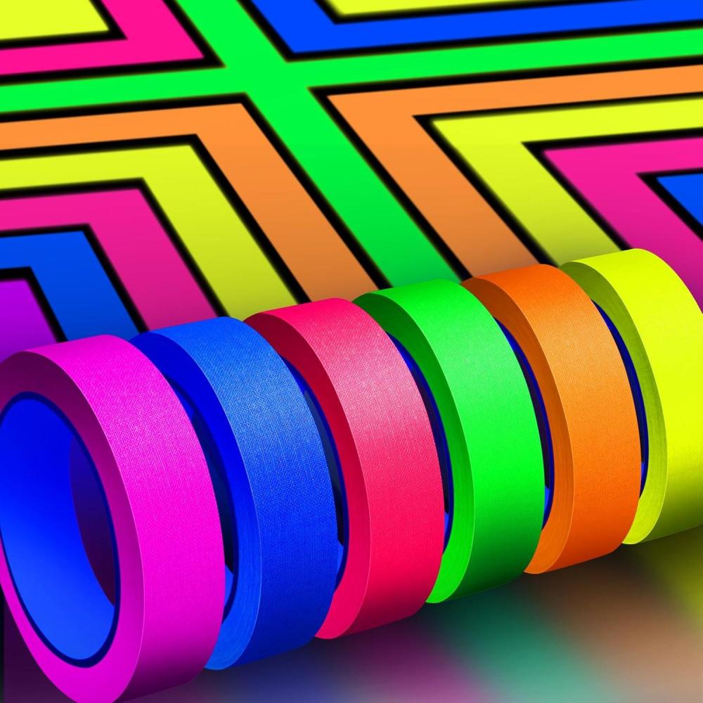 imageWhaline 6 Colors Neon Gaffer Cloth Tape Fluorescent Rainbow Color UV Blacklight Tape for UV Party 06 inch x 35 feet1 inch x 60 feet