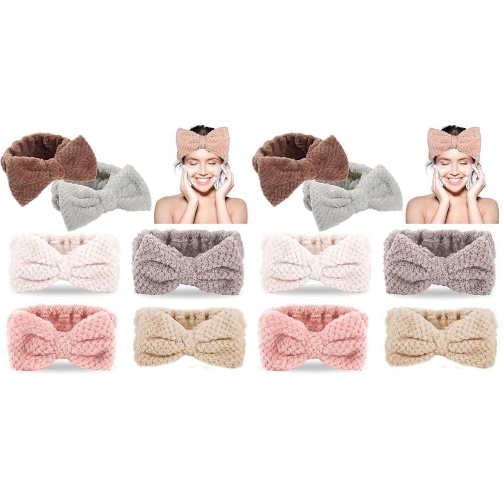 imageWhaline 6 Pack Spa Headband Pelerine Design Bowknot Elastic Yoga Makeup Headbands Soft Fluffy Bowtie Hair Band Head Wrap for Washing Face Shower Sports Beauty Skincare Women Girls6 Count Pack of 2
