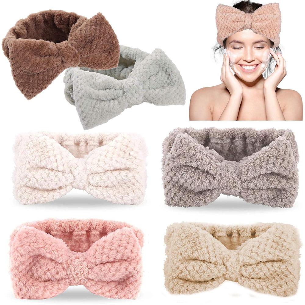 imageWhaline 6 Pack Spa Headband Pelerine Design Bowknot Elastic Yoga Makeup Headbands Soft Fluffy Bowtie Hair Band Head Wrap for Washing Face Shower Sports Beauty Skincare Women Girls6 Count Pack of 1