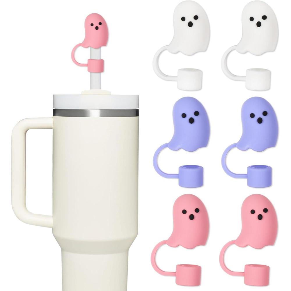 imageWhaline 6 Pcs Halloween Straw Cover Cap Boo Ghost Silicone Reusable Straw Topper 6 Colors 10 mm 04 In Straws Lid Protector for 3040 oz Tumbler Cups Accessoriescolor 1