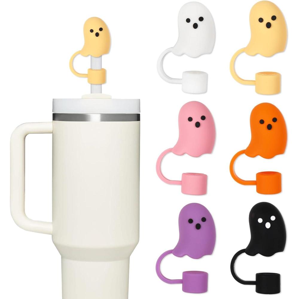 imageWhaline 6 Pcs Halloween Straw Cover Cap Boo Ghost Silicone Reusable Straw Topper 6 Colors 10 mm 04 In Straws Lid Protector for 3040 oz Tumbler Cups Accessoriescolor 2