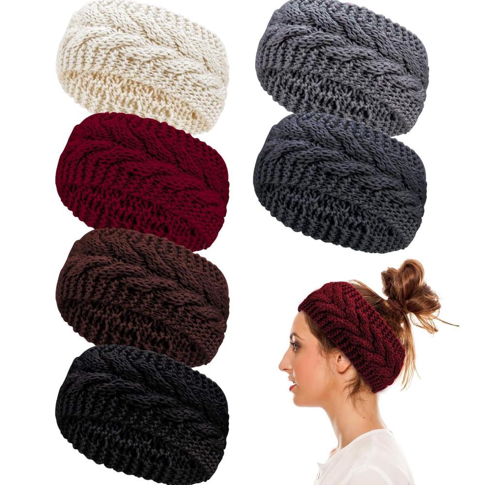imageWhaline 6 Pieces Twist Knitted Headbands Winter Ear Warmers Crocheted Turban Head Wraps Elastic Hair Band Accessories Hair Scrunchies Scarves for Women Girls AutumnampampWinter ColorsAutumnWinter Colors