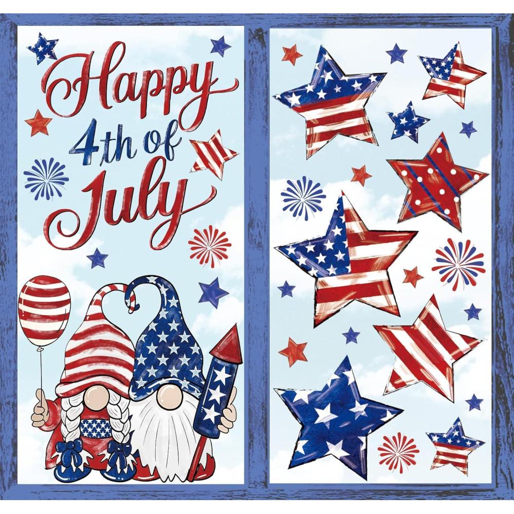 imageWhaline 6 Sheet Halloween Window Clings Black Orange Evil Scarecrow Pumpkin Truck Reusable Window Decals for Home Office School Glass Decor4th of July