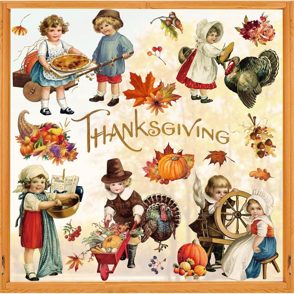 imageWhaline 6 Sheet Halloween Window Clings Black Orange Evil Scarecrow Pumpkin Truck Reusable Window Decals for Home Office School Glass DecorThanksgiving