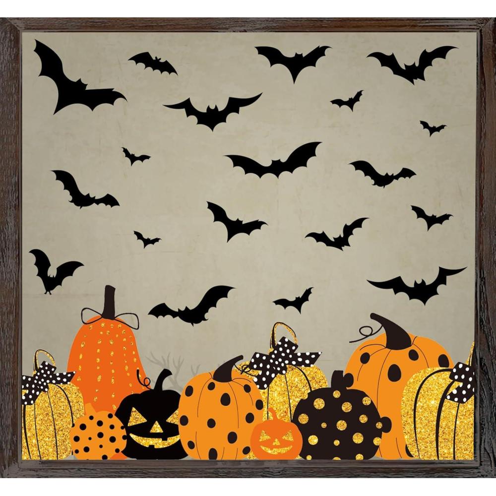 imageWhaline 6 Sheet Halloween Window Clings Black Orange Pumpkin Bat Reusable Window Decals for Haunted Party House Office School Home Glass DecorHalloween