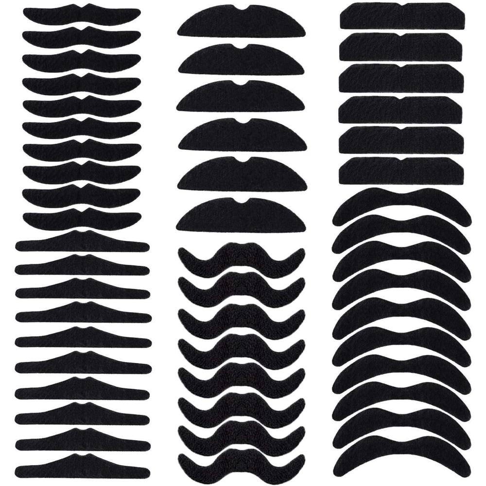 imageWhaline 60Pcs Fake Mustache Self Adhesive Mustaches Beard Realistic Stick for Halloween Costume Masquerade PerformanceBlack