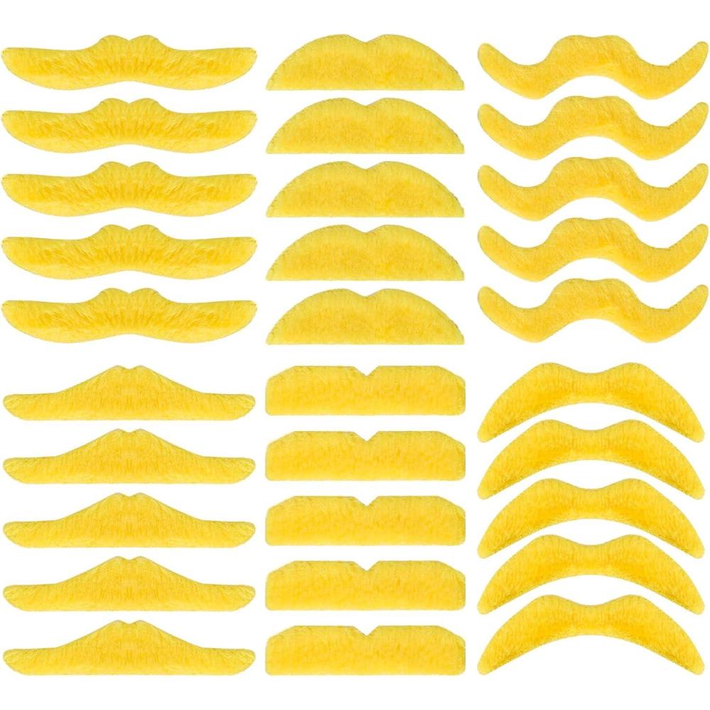imageWhaline 60Pcs Fake Mustache Self Adhesive Mustaches Beard Realistic Stick for Halloween Costume Masquerade PerformanceYellow