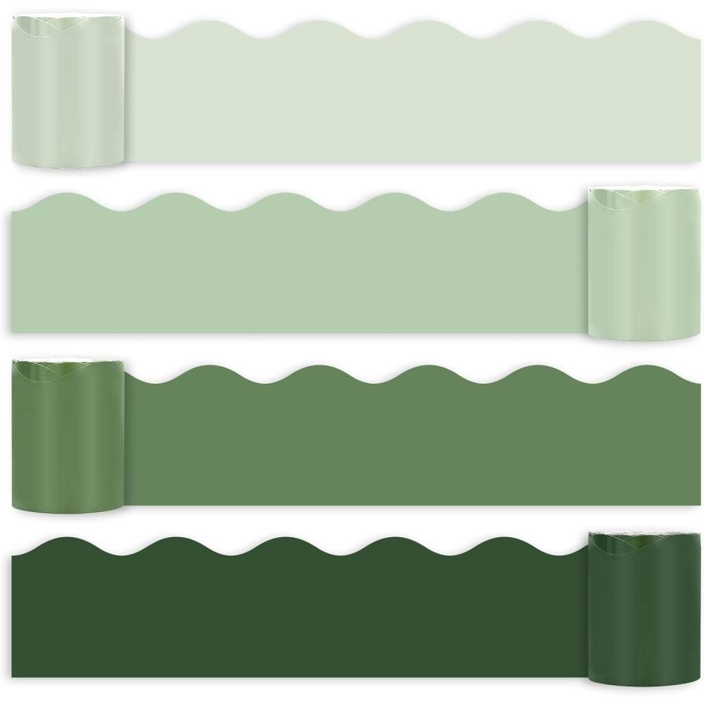 imageWhaline 656ft Fall Color Bulletin Board Borders 4 Rolls Orange Series DieCut Strips Colorful Rolled Trim for School Classroom Office Chalkboard DecorationSage Green