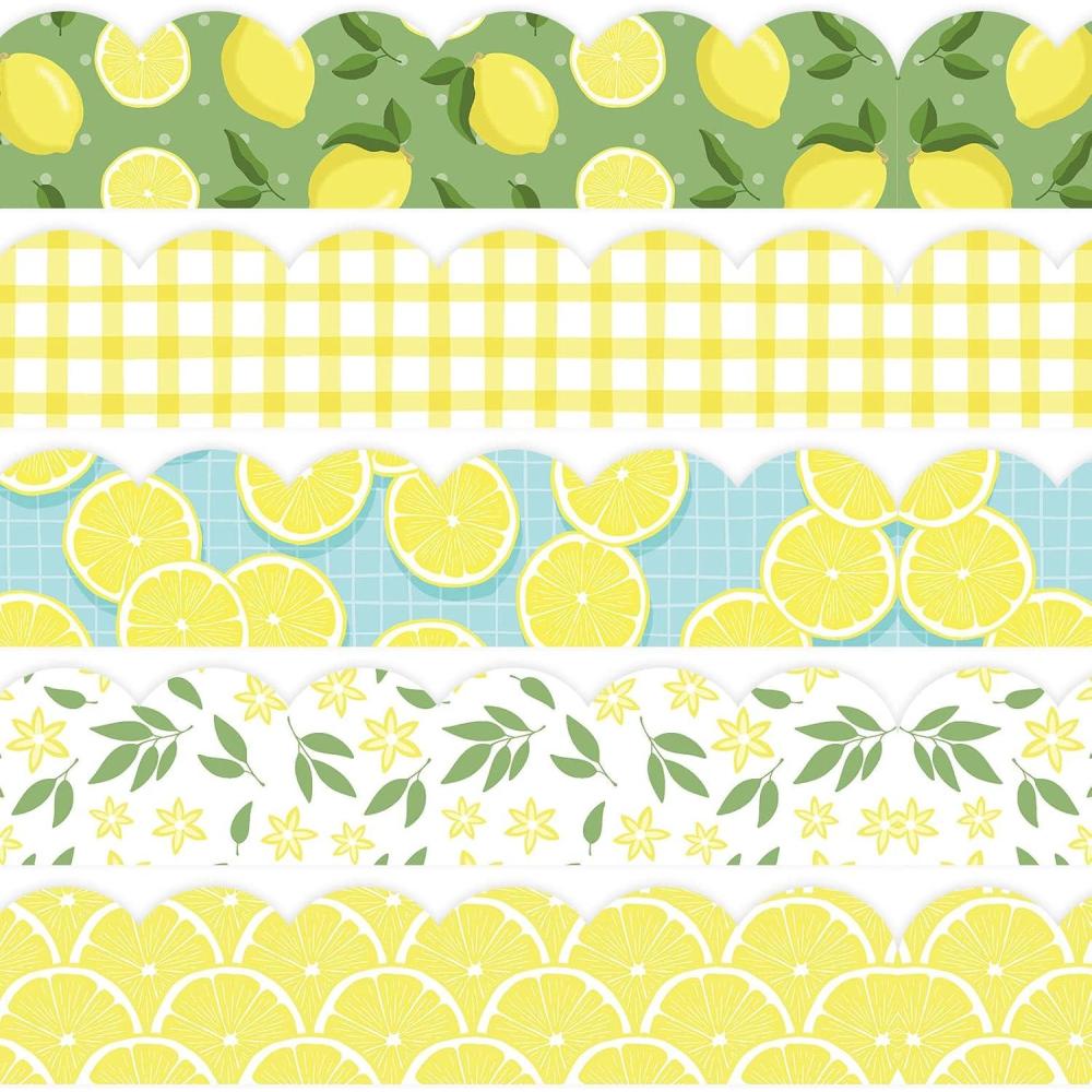 imageWhaline 69 Feet Summer Lemon Bulletin Board Borders Lemon Decorative Trim Border in 5 Designs SelfAdhesive Lemon Trim Blackboard Border Classroom Back to School Decorations 60Pcs