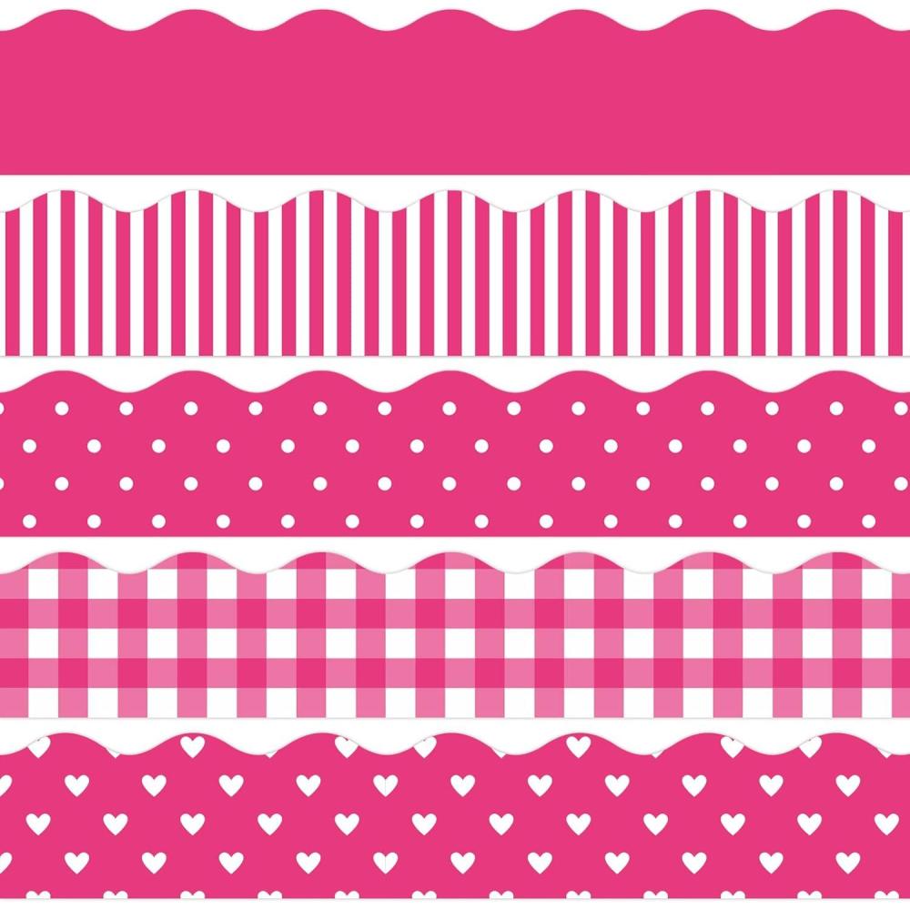 imageWhaline 69 Feet Valentines Day Bulletin Board Borders 5 Styles 60 Pieces Rolled Border Scalloped Border Heart Plaid Spot Stripe Red Bulletin Board Stickers for Decoration Party Home OfficeRose Pink