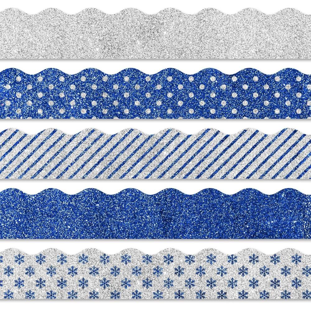 imageWhaline 69Ft Christmas Glitter Bulletin Board Borders 5 Designs Shine Stripe Dot Red Green Gold Merry Christmas Decoration Trim Bulletin Board Stickers for School Classroom Office Party DecorationWinter