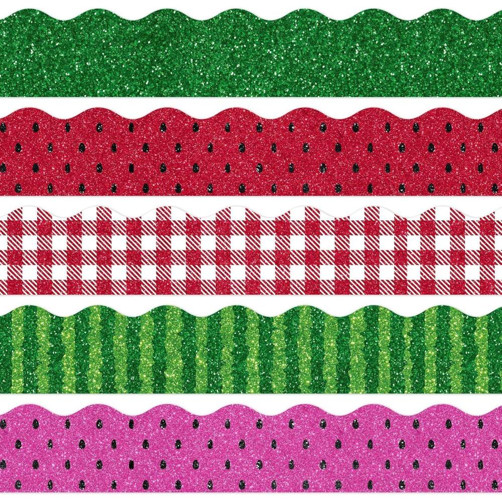imageWhaline 69Ft Christmas Glitter Bulletin Board Borders 5 Designs Shine Stripe Dot Red Green Gold Merry Christmas Decoration Trim Bulletin Board Stickers for School Classroom Office Party DecorationWatermelon