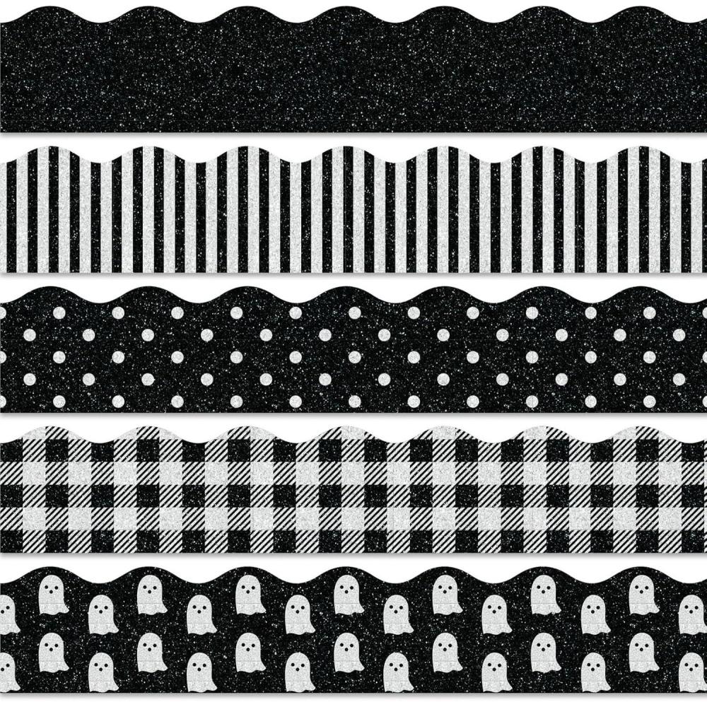 imageWhaline 69Ft Christmas Glitter Bulletin Board Borders 5 Designs Shine Stripe Dot Red Green Gold Merry Christmas Decoration Trim Bulletin Board Stickers for School Classroom Office Party DecorationHalloween Ghost