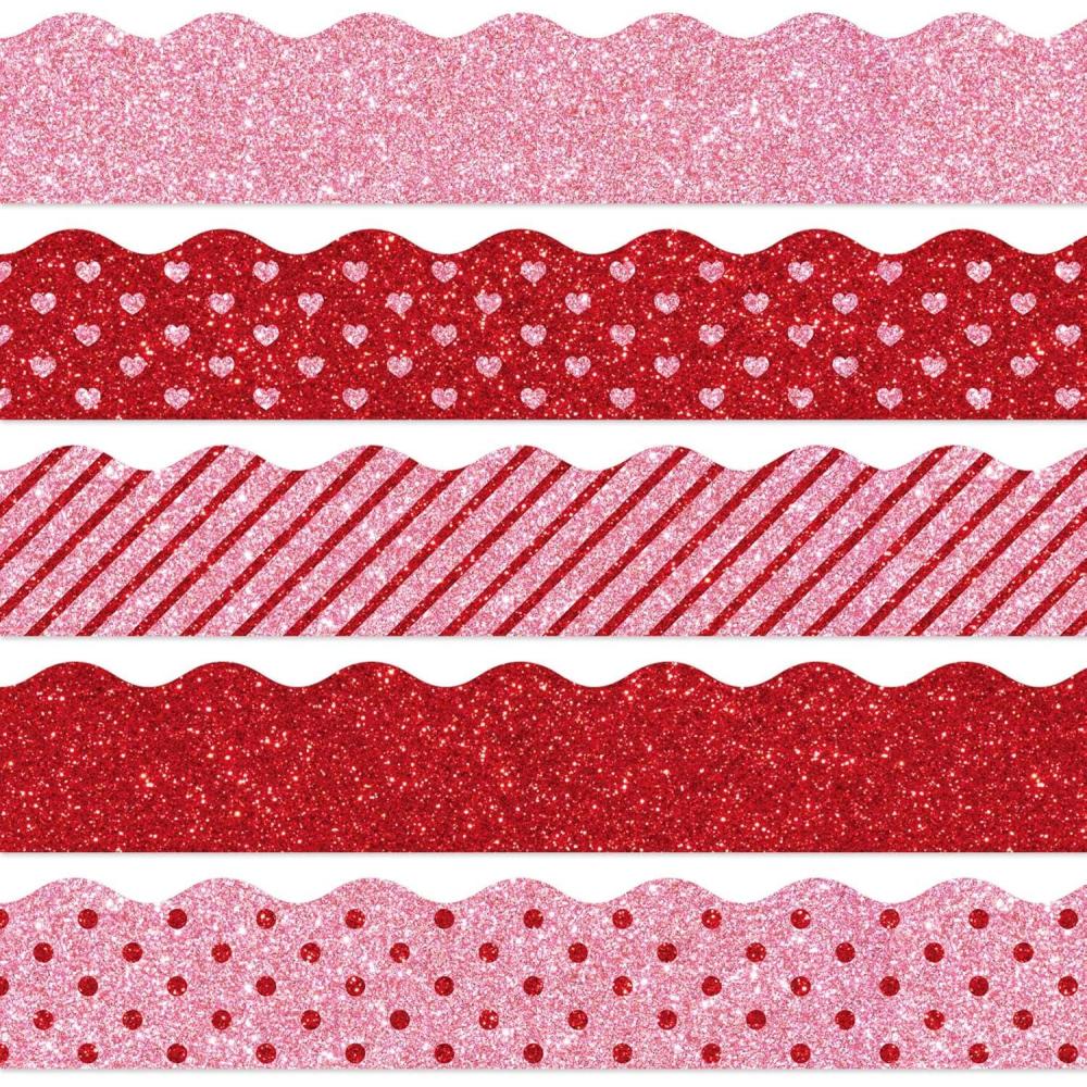 imageWhaline 69Ft Christmas Glitter Bulletin Board Borders 5 Designs Shine Stripe Dot Red Green Gold Merry Christmas Decoration Trim Bulletin Board Stickers for School Classroom Office Party DecorationValentines Day