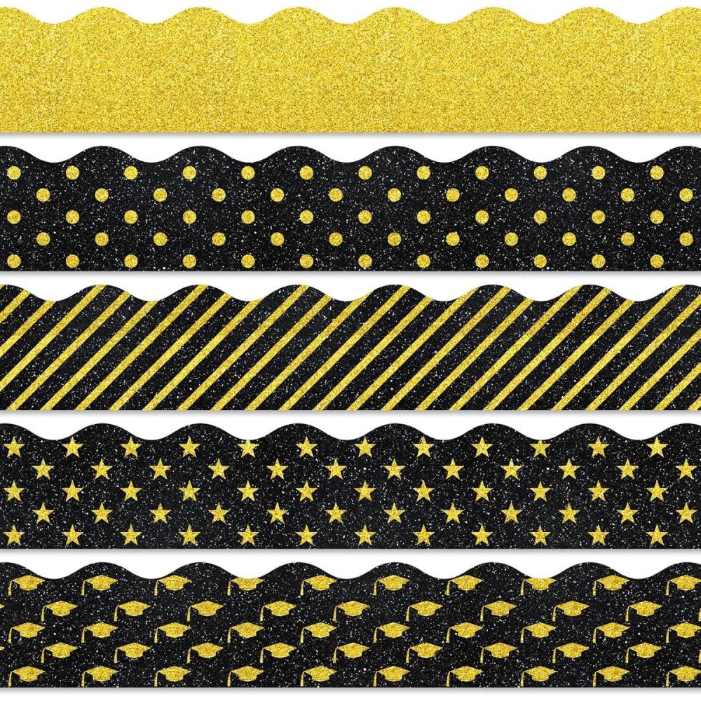 imageWhaline 69Ft Christmas Glitter Bulletin Board Borders 5 Designs Shine Stripe Dot Red Green Gold Merry Christmas Decoration Trim Bulletin Board Stickers for School Classroom Office Party DecorationGraduation Day