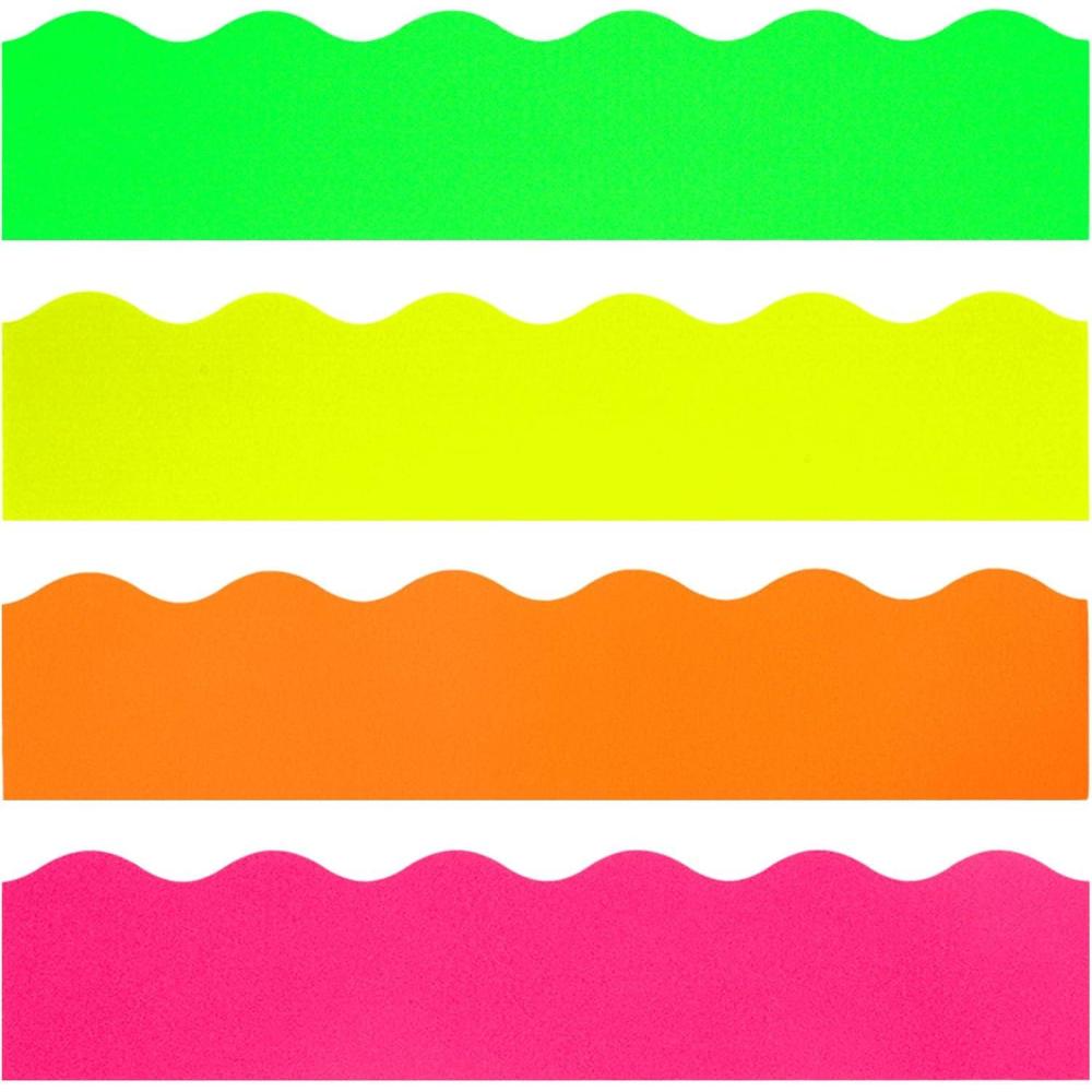 imageWhaline 69Ft Neon Color Bulletin Board Border Fluorescent Green Yellow Orange Rose Red Decoration Borders Colorful Bulletin Board Stickers for School Classroom Office Home Party Decoration