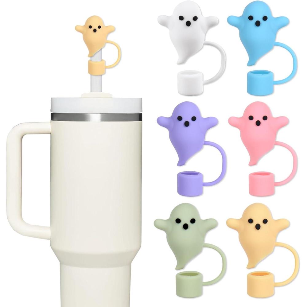 imageWhaline 6Pcs Halloween Ghost Straw Covers Pastel Cap Boo Silicone Reusable Straws Topper Colorful 10mm04In Straw Lids Protectors for 3040 OZ Tumbler Cups Accessoriesstyle 2