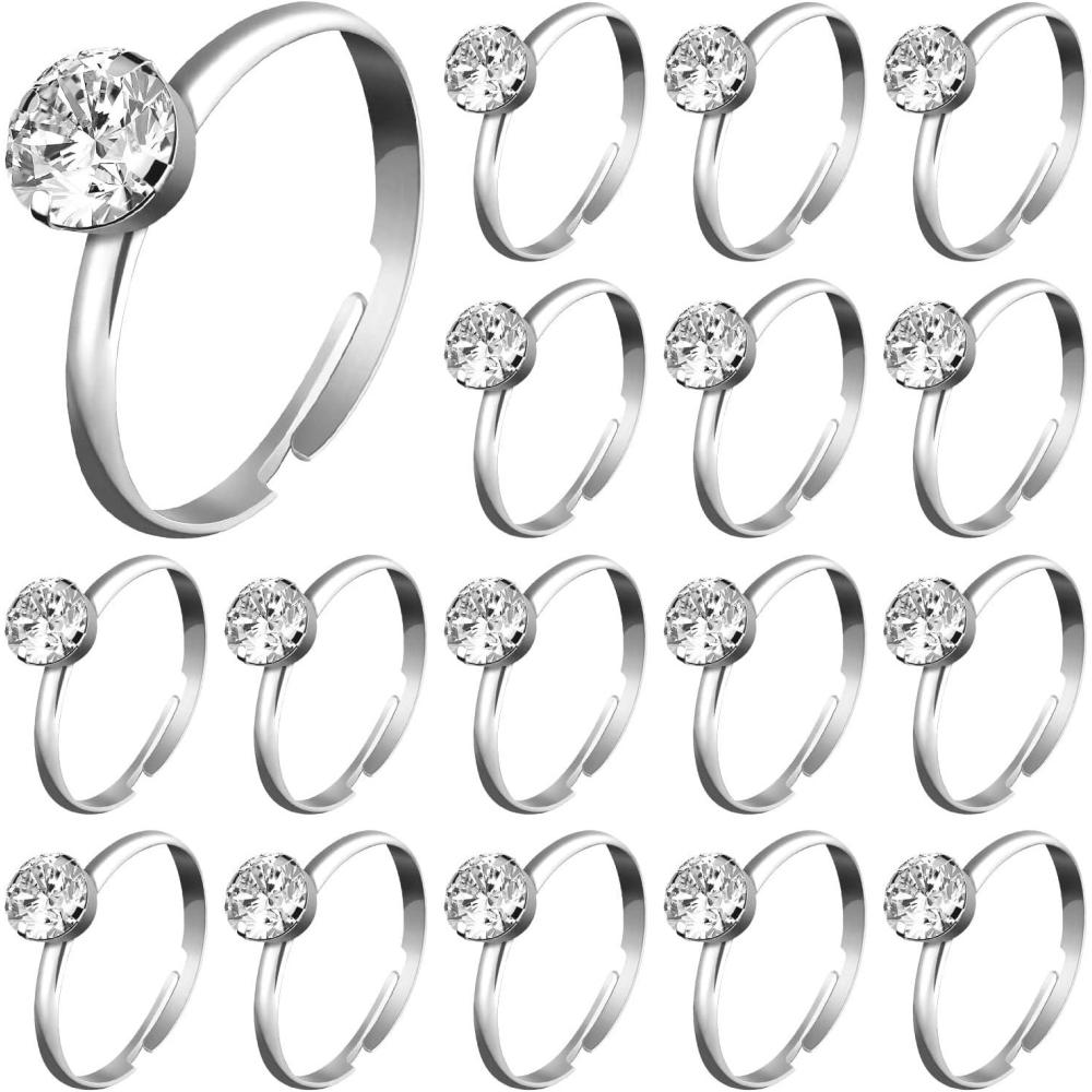 imageWhaline 72Pcs Diamond Rings Adjustable Engagement Rings Rose Gold Wedding Decorations for Wedding Table Decorations Bridal Shower Game and Party FavorsSliver
