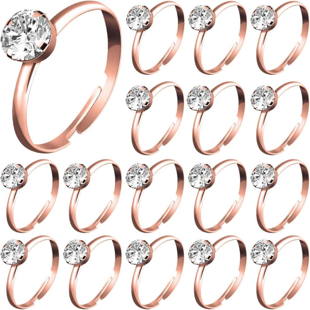 imageWhaline 72Pcs Diamond Rings Adjustable Engagement Rings Rose Gold Wedding Decorations for Wedding Table Decorations Bridal Shower Game and Party FavorsRose Gold