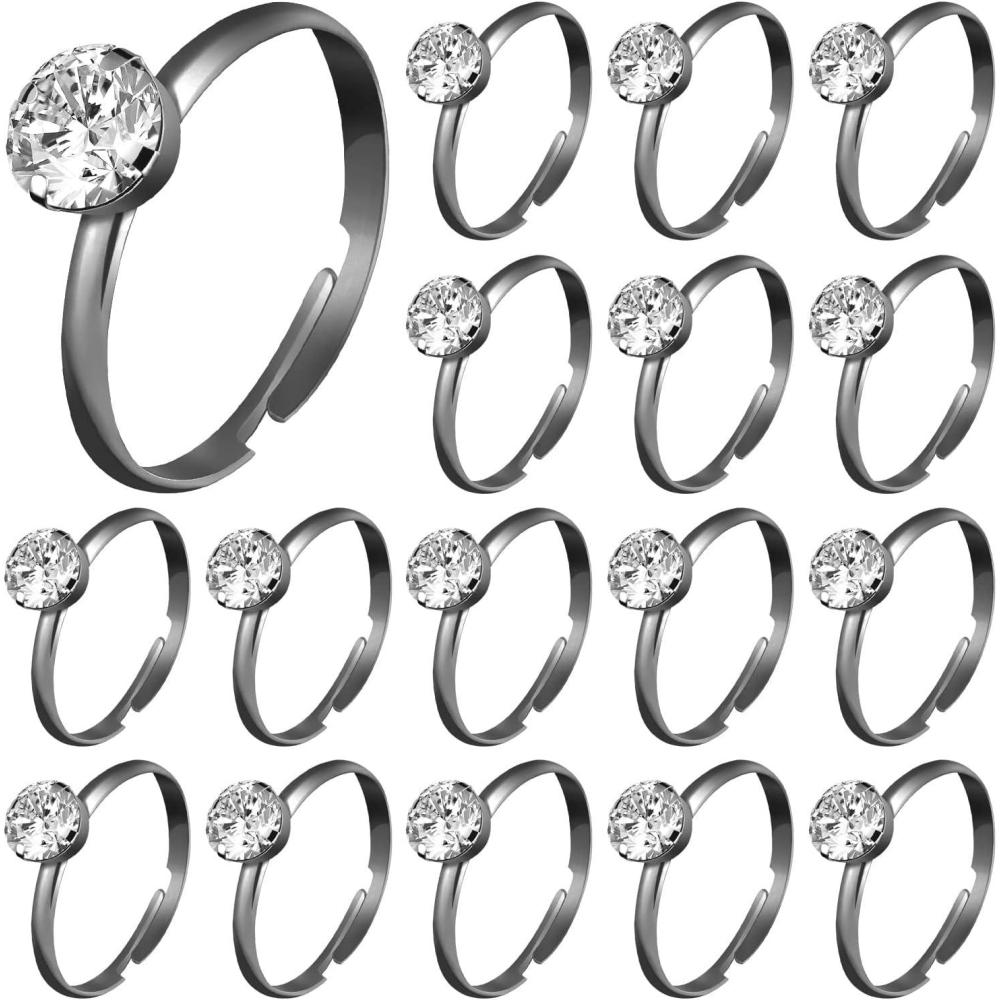 imageWhaline 72Pcs Diamond Rings Adjustable Engagement Rings Rose Gold Wedding Decorations for Wedding Table Decorations Bridal Shower Game and Party FavorsBlack