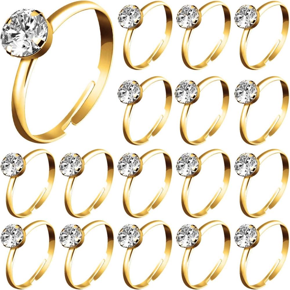 imageWhaline 72Pcs Diamond Rings Adjustable Engagement Rings Rose Gold Wedding Decorations for Wedding Table Decorations Bridal Shower Game and Party FavorsGold