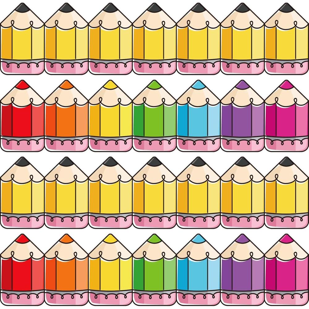 imageWhaline 80FT Black White Bulletin Border Sticker 70 Sheet Pencil Border Trim Back to School Decoration for Teacher Student Classroom School Blackboard Chalkboard Whiteboard 2 DesignsColorful