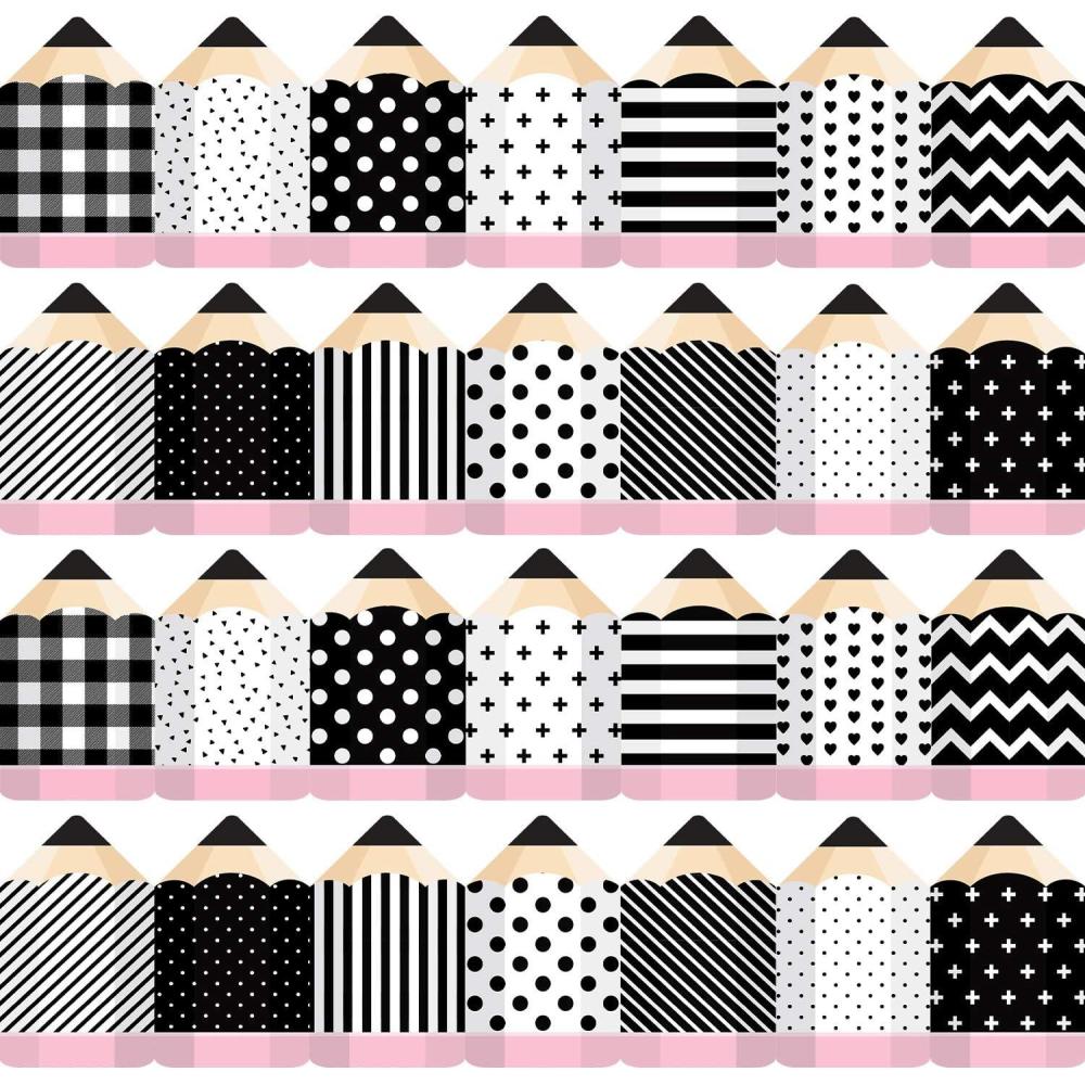 imageWhaline 80FT Black White Bulletin Border Sticker 70 Sheet Pencil Border Trim Back to School Decoration for Teacher Student Classroom School Blackboard Chalkboard Whiteboard 2 DesignsBlack White