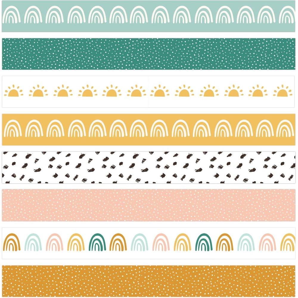imageWhaline 82Ft Boho Bulletin Board Borders 8 Designs 72Pcs Rainbow Themed Decoration Colorful Trim Border Stickers for School Classroom Office Party Decoration