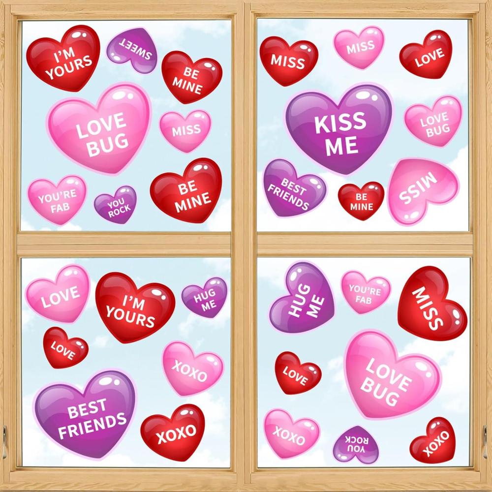 imageWhaline 9 Sheet Halloween Window Clings Cute Cartoon Ghost Pumpkin Skeleton Reusable Window Decals for Home Classroom Office Haunted Party DecorPink Purple Heart