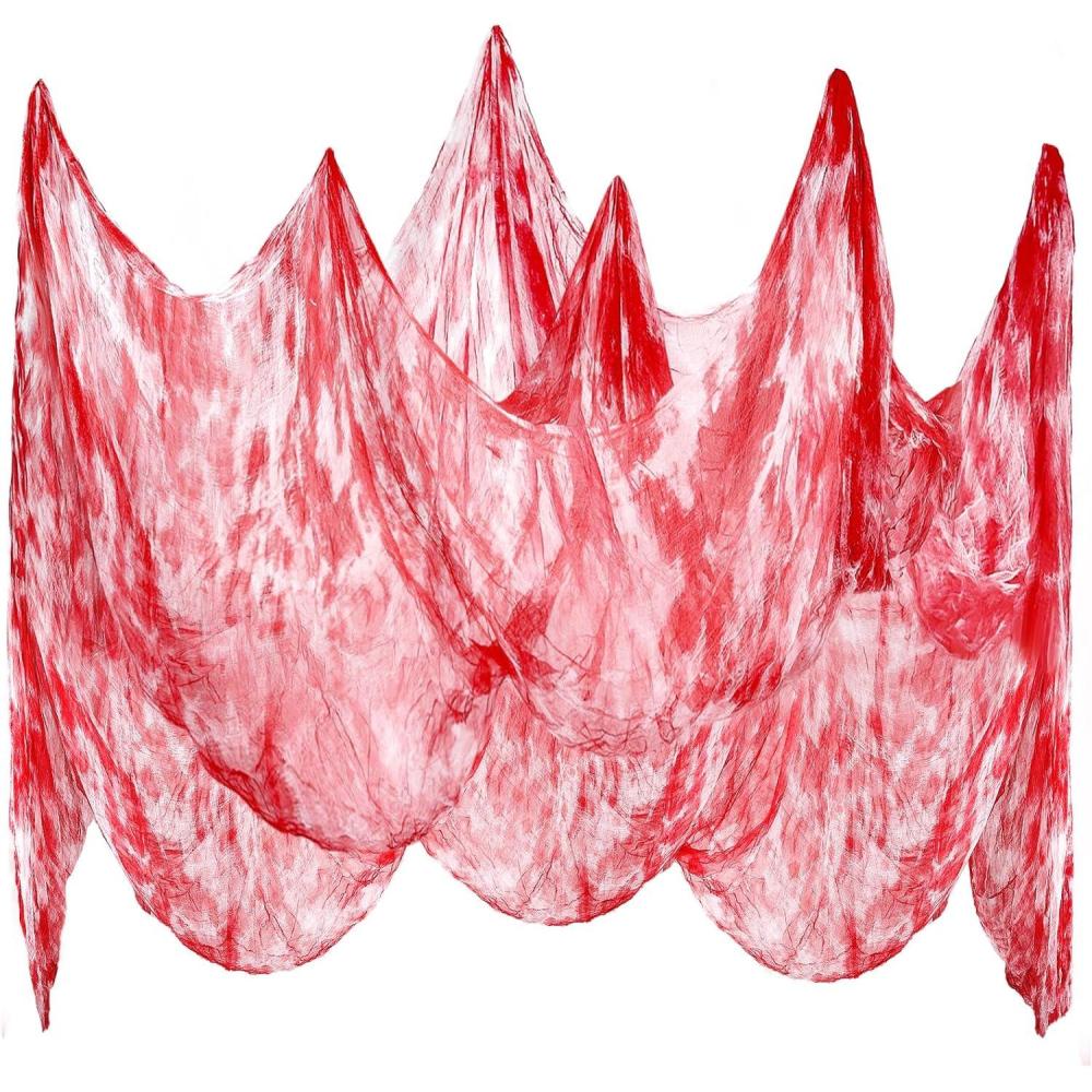 imageWhaline Halloween Black Creepy Cloth 276 x 87 inch Spooky Halloween Decoration Black Spooky Fabric Cloth Windows Doorways Scary Gauze for Haunted Houses Yard Wall Indoor Outdoor Party Decor SuppliesRed