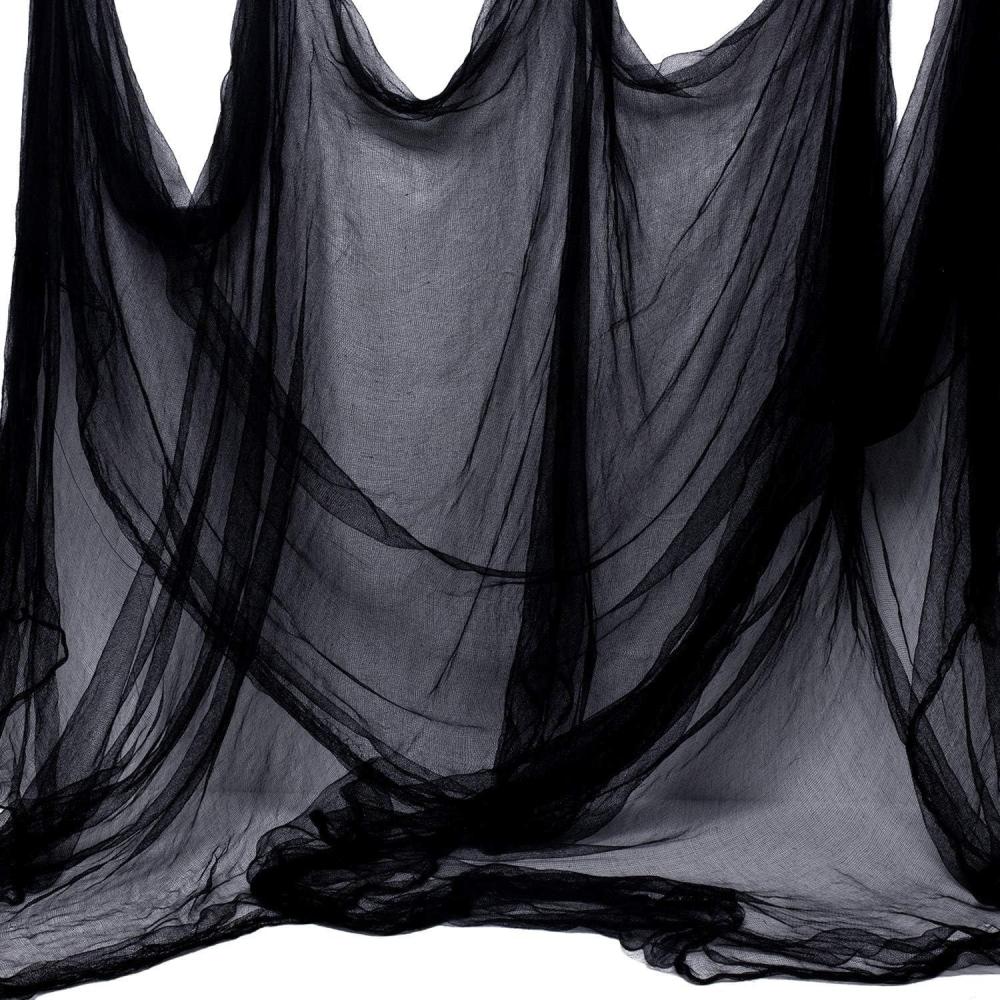 imageWhaline Halloween Black Creepy Cloth 276 x 87 inch Spooky Halloween Decoration Black Spooky Fabric Cloth Windows Doorways Scary Gauze for Haunted Houses Yard Wall Indoor Outdoor Party Decor SuppliesBlack