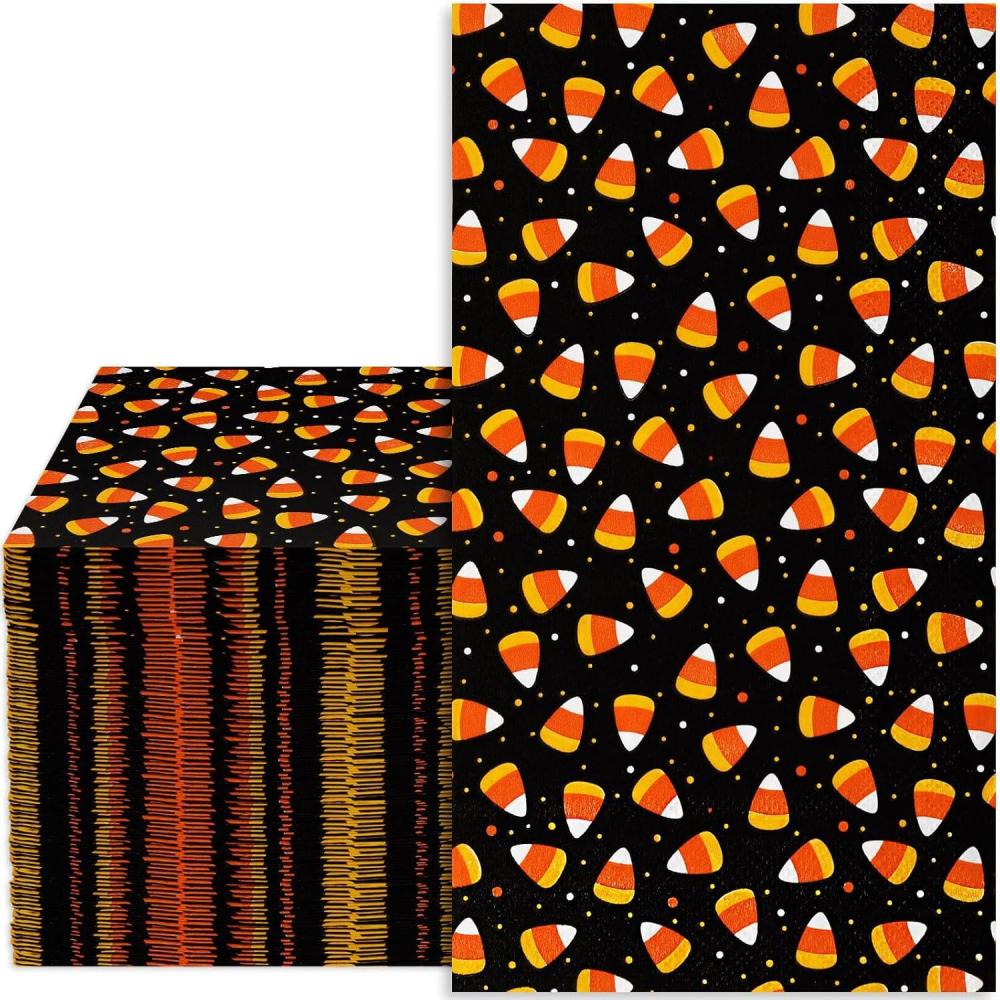 imageWhaline Halloween Guest Napkins 43x78 Inch Candy Corn Disposable Orange Black Hand Towel Paper Napkins for Dinner Party Supplies 80Pcs43 X 78inch