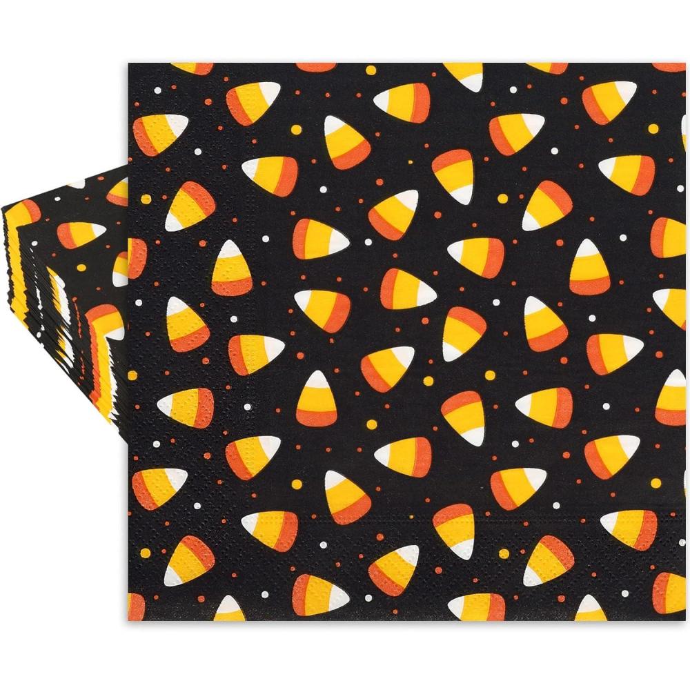 imageWhaline Halloween Guest Napkins 43x78 Inch Candy Corn Disposable Orange Black Hand Towel Paper Napkins for Dinner Party Supplies 80Pcs65X65inch