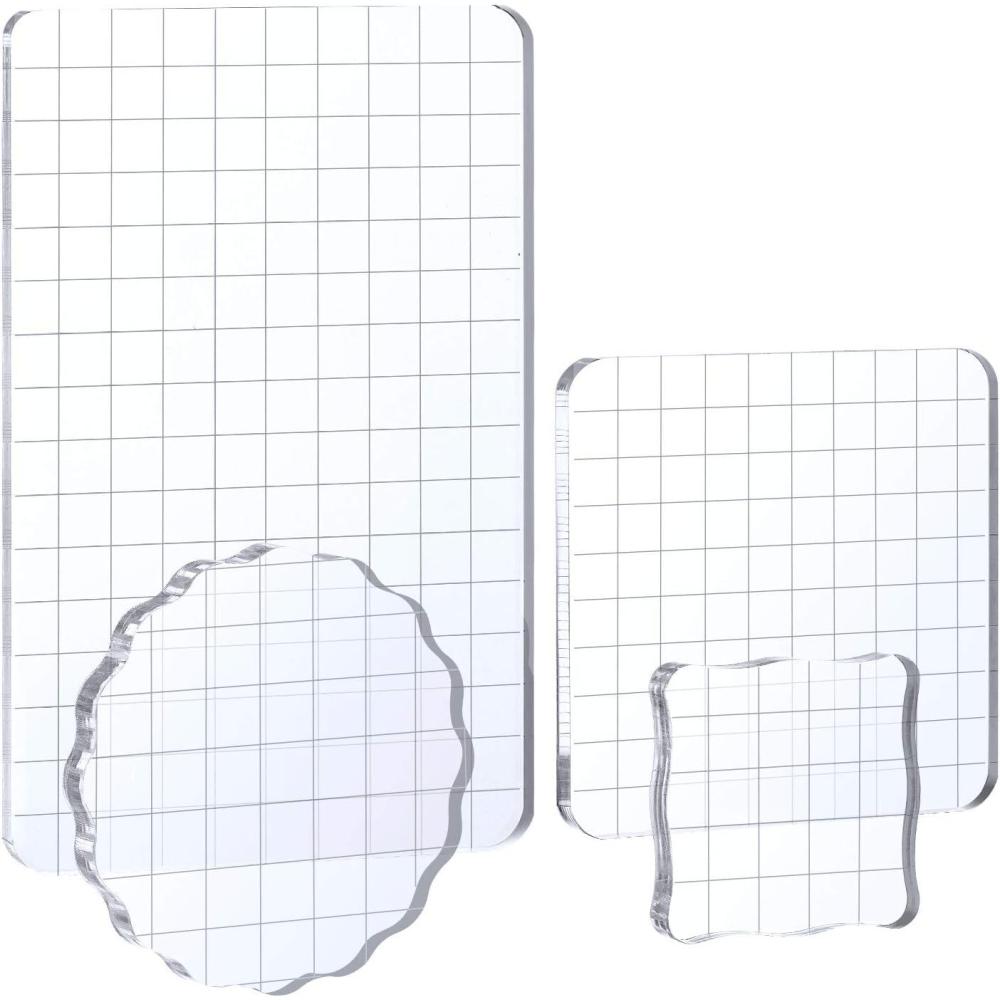 imageWhaline Large Acrylic Stamp Block Clear Stamping Tools Set with Grid Lines for Art Crafts Scrapbooking 4 Pack