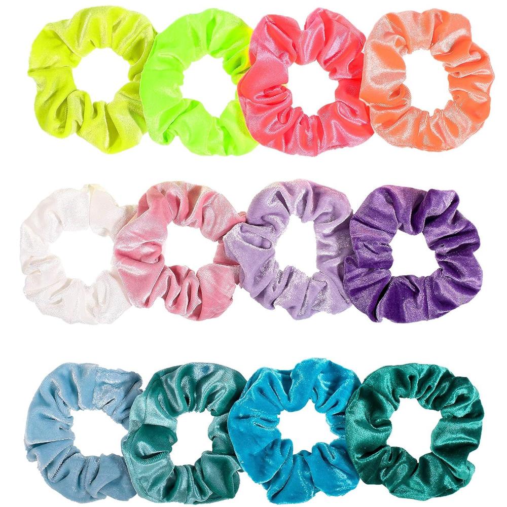 imageWhaline Pastel Hair Scrunchies Elastic Scrunchy Bobbles Velvet Hair Bands Boho Soft Hair Ties Hair Accessories for Girls Women 12 ColorsNeon Colors