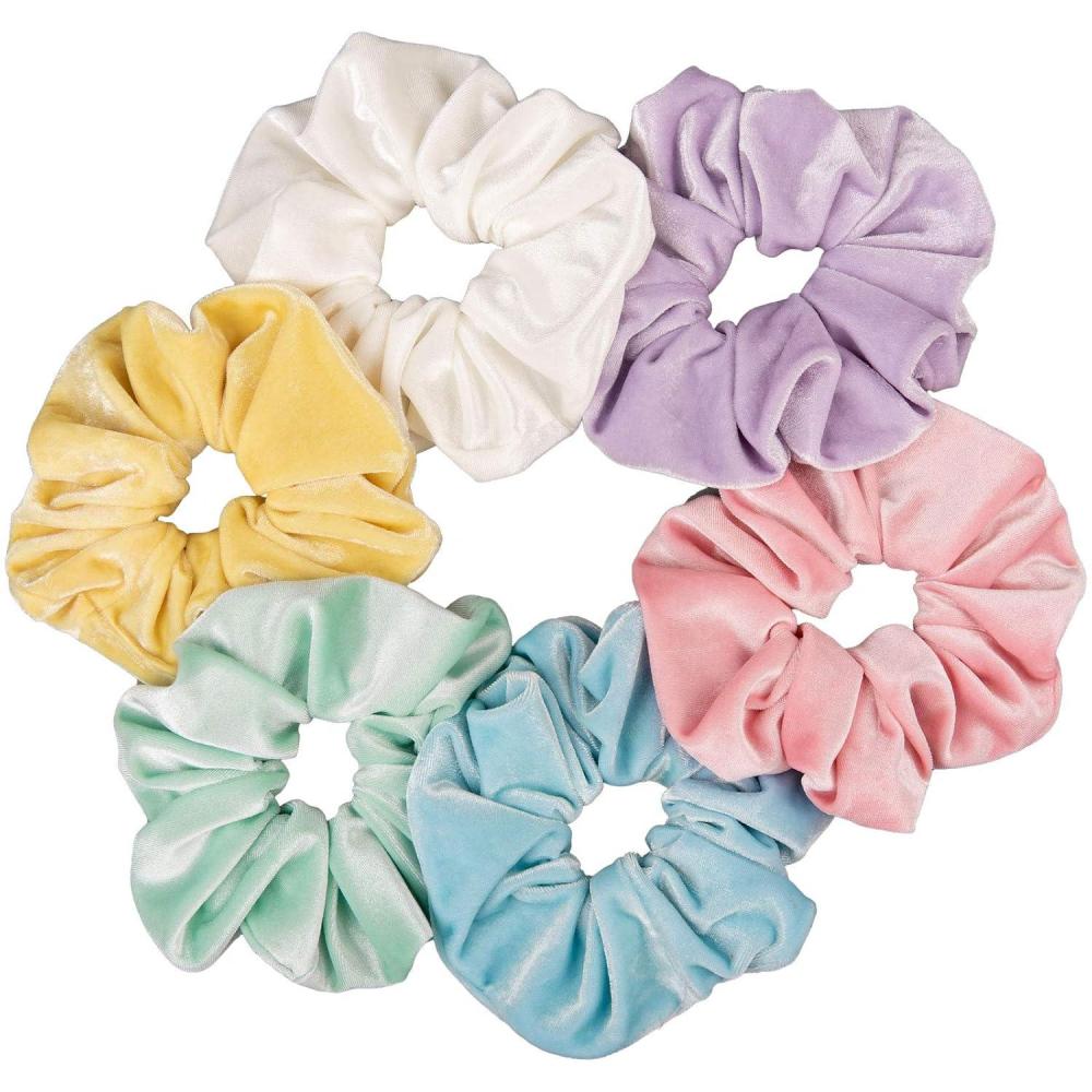 imageWhaline Pastel Hair Scrunchies Large Velvet Elastic Scrunchy Bobbles Ice Cream Color Hair Bands Soft Hair Ties Hair Accessories for Girls Women 6 ColorsMacaron Color
