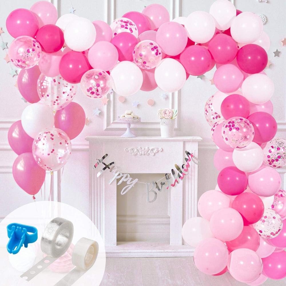 imageWhaline Pink White Balloon Garland Arch Kit 120Pcs Hotpink White Balloon Metallic Pink Gold Confetti Latex Balloons for 2025 Graduation Birthday Wedding Engagements Baby Shower Anniversary Decoration