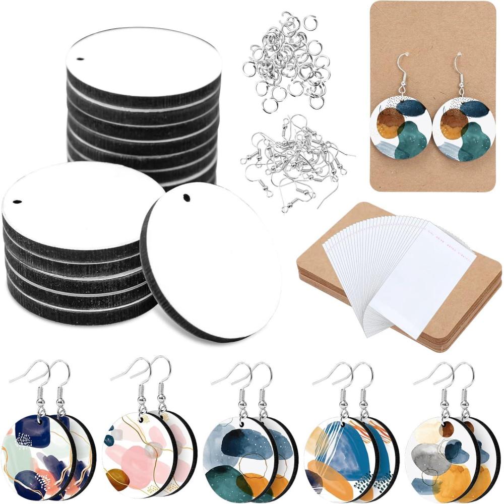 imageWhaline Round Sublimation Blank Earrings with Earring Hooks and Jump Rings Unfinished Heat Transfer Earrings for Christmas Valentine Women Girls DIY Earring Project Sublimation Accessories 50Pcs