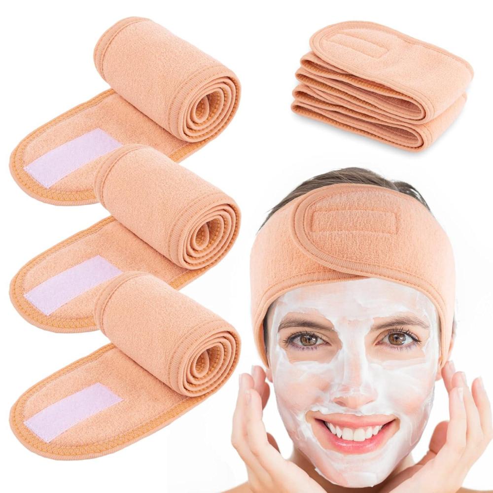 imageWhaline Spa Facial Headband Head Wrap Terry Cloth Headband 4 Counts Stretch Towel for Bath Makeup and Sport BlackLiving Coral