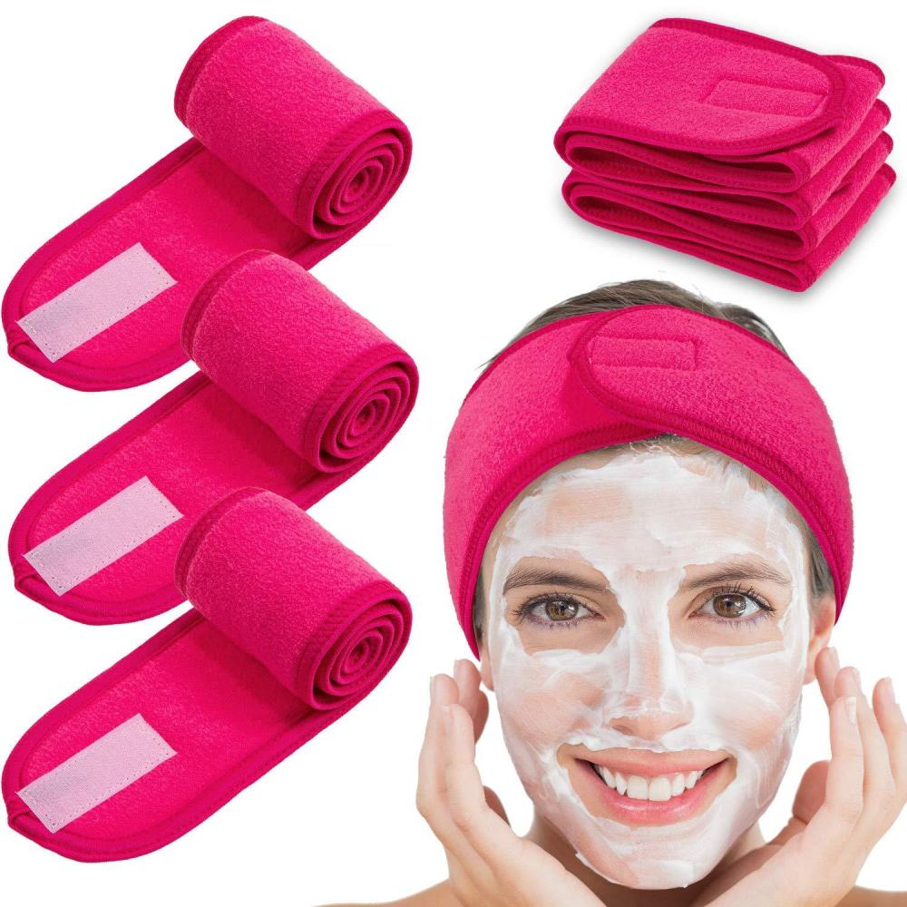 imageWhaline Spa Facial Headband Head Wrap Terry Cloth Headband 4 Counts Stretch Towel for Bath Makeup and Sport BlackRose Red