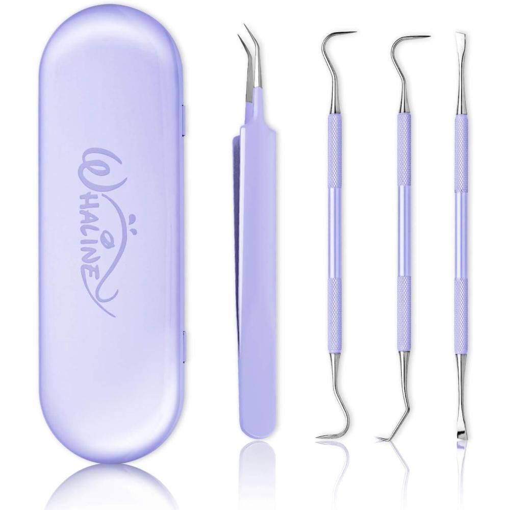 imageWhaline Weeding Vinyl Tools 4 Pieces Precision Stainless Steel Weeder Tool with Case Vinyl Craft Paper Craft Tool Kit for Silhouettes Cameos Lettering Scraper Hook Spatula TweezersPurple