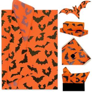 Whaline 100Pcs Pink Bat Tissue Paper Bulk Pink Wrapping Paper Bulk Black Bat Decorative Gift Wrapping Tissue Paper DIY Craft Paper for Halloween, 14 x 20 Inch(Orange)
