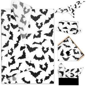 Whaline 100Pcs Pink Bat Tissue Paper Bulk Pink Wrapping Paper Bulk Black Bat Decorative Gift Wrapping Tissue Paper DIY Craft Paper for Halloween, 14 x 20 Inch(White)