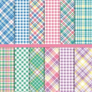 Whaline 12 Designs Spring Pastel Plaid Pattern Paper 24 Sheet Scrapbook Specialty Paper Double-Sided Easter Decorative Craft Paper Folded Flat for Card Making Scrapbook Photo Album Decor, 30 x 30cm(11.8 x 11.8 Inch)